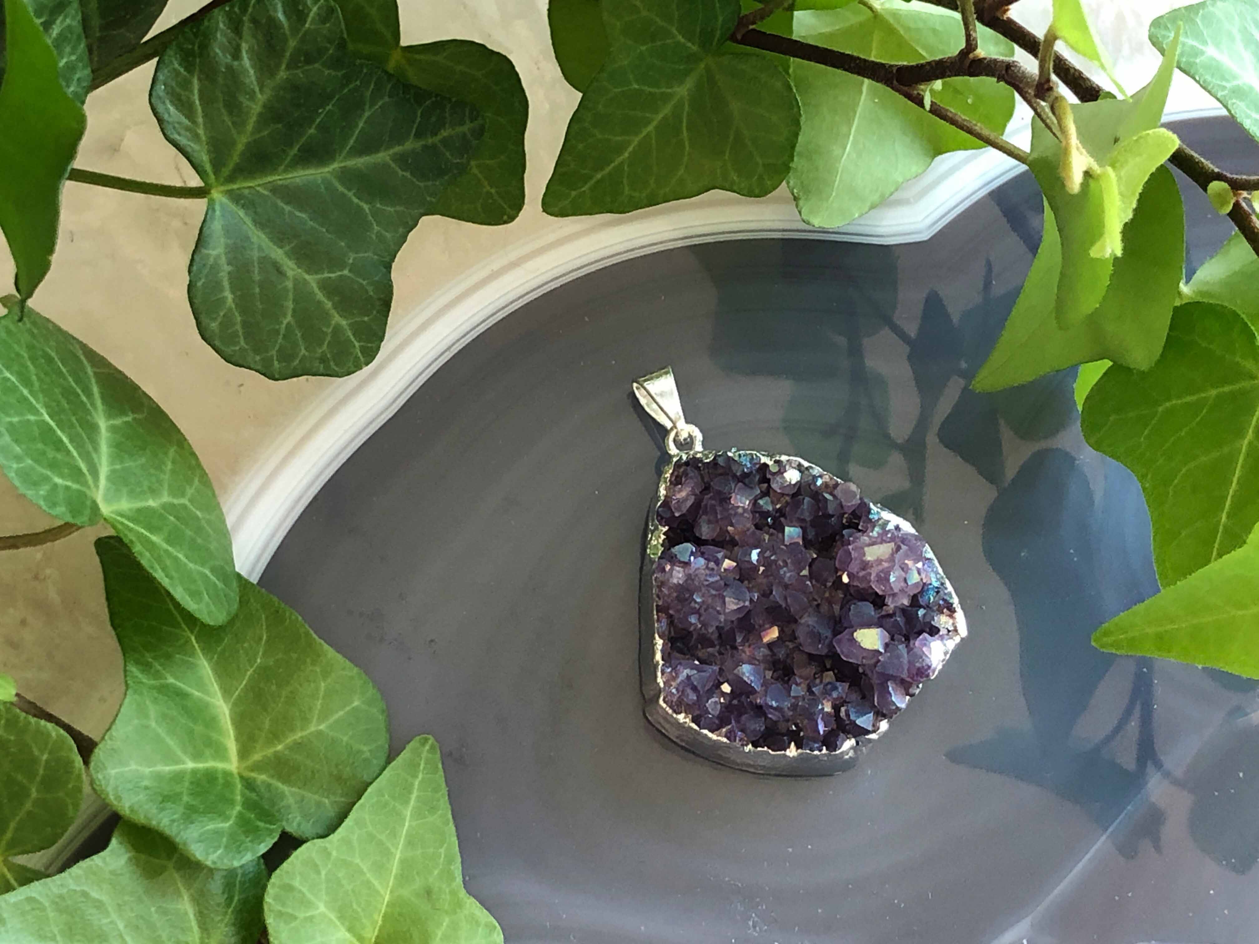 Amethyst Cluster Pendant Enhancer Silver plated Handcrafted Organic Gemstones Geode hotsell Purple Stones Vintage Mystical February Jewelry Gift