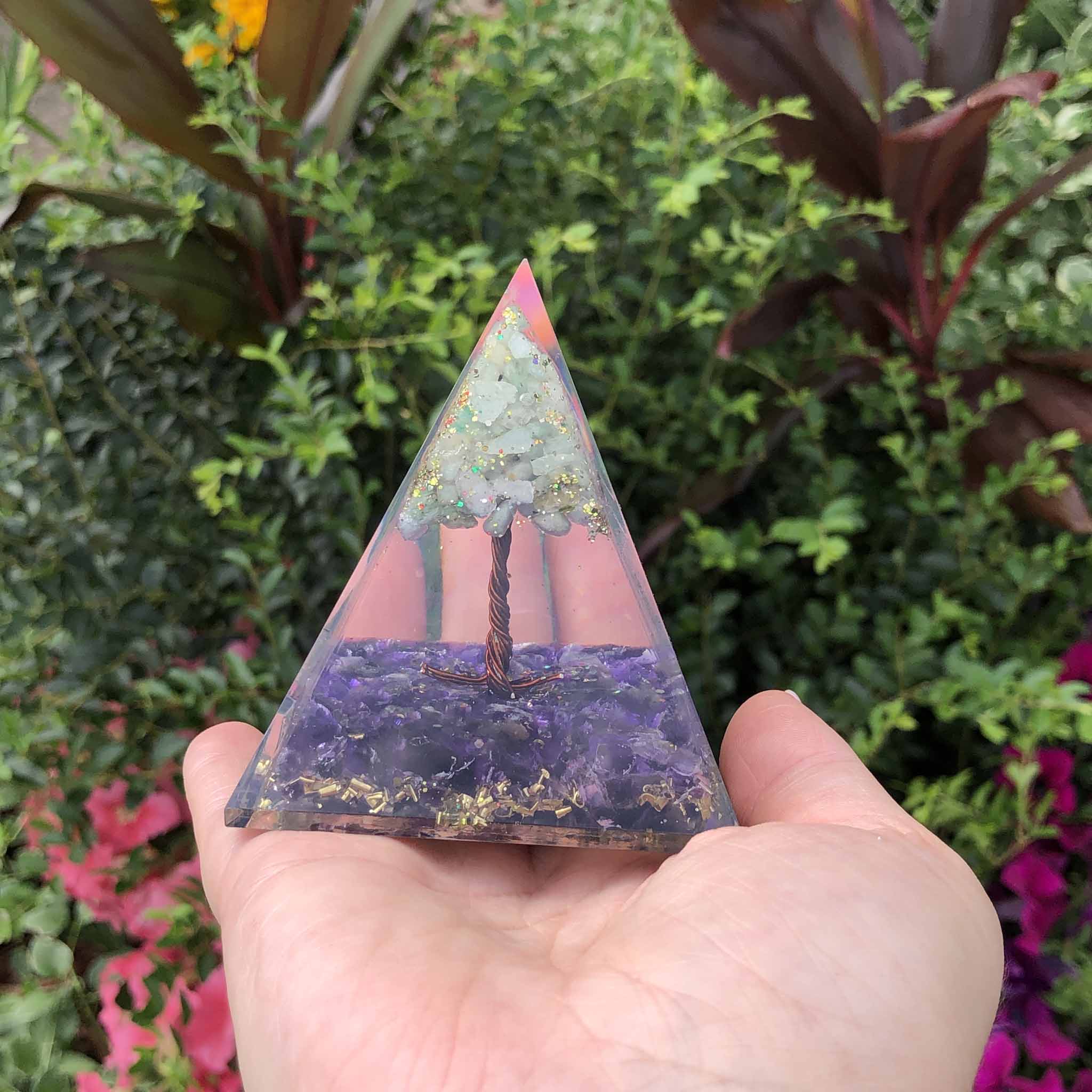 Amazonite Tree of Life Amethyst Purple Crystal Resin Orgonite